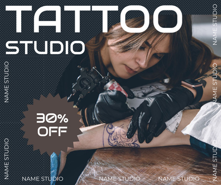 Ontwerpsjabloon van Facebook van Professional Tattooist Service In Studio With Discount