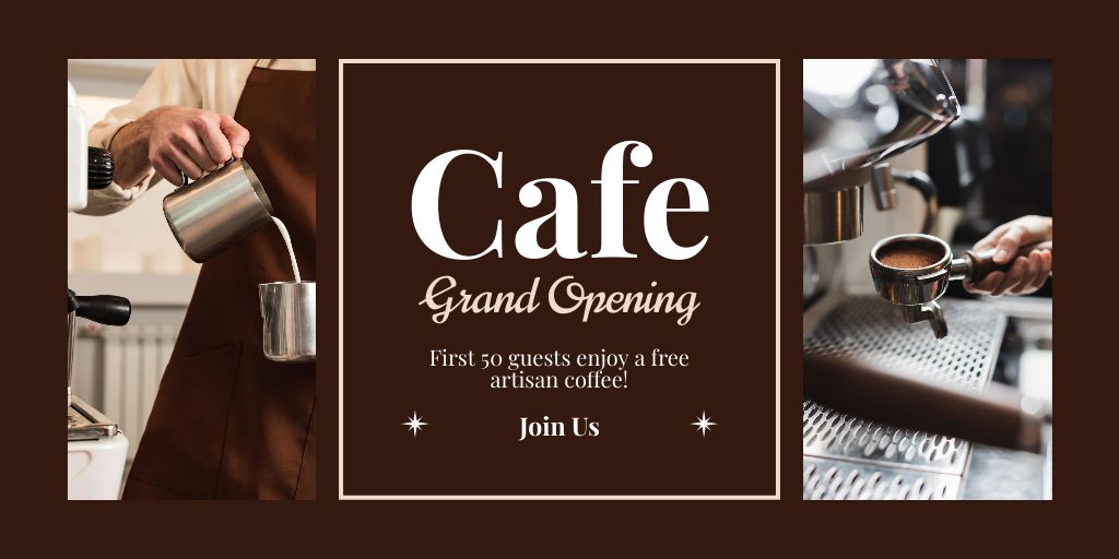 Ontwerpsjabloon van Twitter van Cafe Grand Opening Event With Professional Barista Service