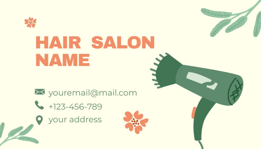 Hair Salon Services Ad on Green Business Card US Πρότυπο σχεδίασης