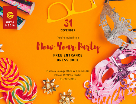 Plantilla de diseño de New Year Party With Shiny Decorations Invitation 13.9x10.7cm Horizontal 