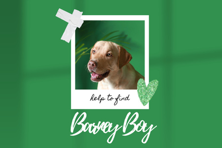 Lost Dog Information with Cute Labrador and Green Heart Flyer 4x6in Horizontal Design Template