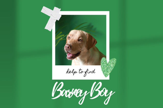 Lost Dog Information with Cute Labrador and Green Heart Flyer 4x6in Horizontal Šablona návrhu