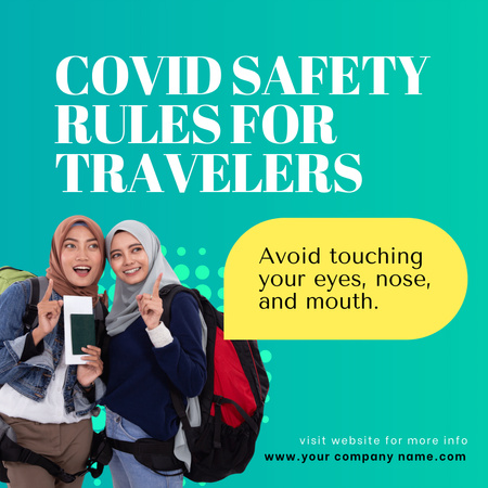 Modèle de visuel Règles de sécurité pendant la pandémie de Covid pour les voyageurs - Instagram