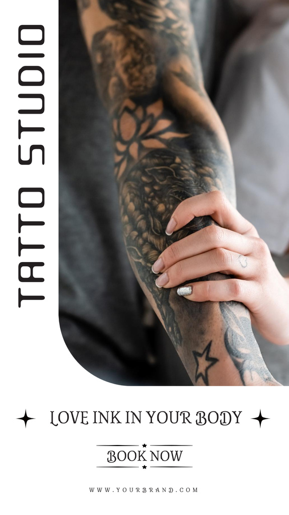 Designvorlage Beautiful Tattoo Studio Service Offer With Booking für Instagram Story