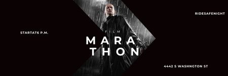 Ontwerpsjabloon van Twitter van Aankondiging filmmarathon met acteur in jas