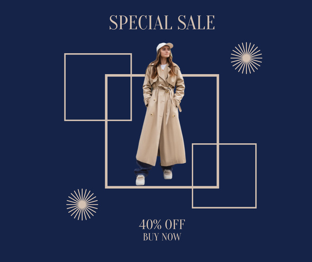 Fashion Sale Announcement with Stylish Woman in Coat Facebook Design Template