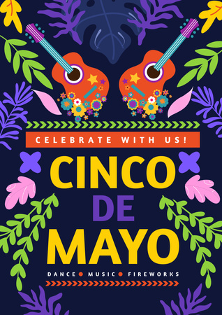 Colorful Florals And Celebration Of Cinco de Mayo With Guitars Poster A3 – шаблон для дизайну