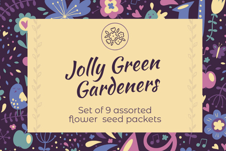 Plantilla de diseño de Oferta de semillas de flores en color morado Label 