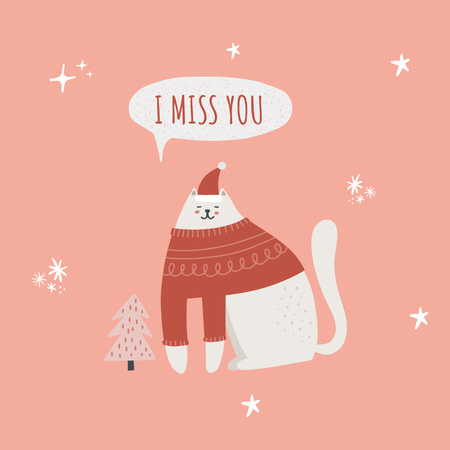 Cute New Year Greeting with Cat Instagram Design Template