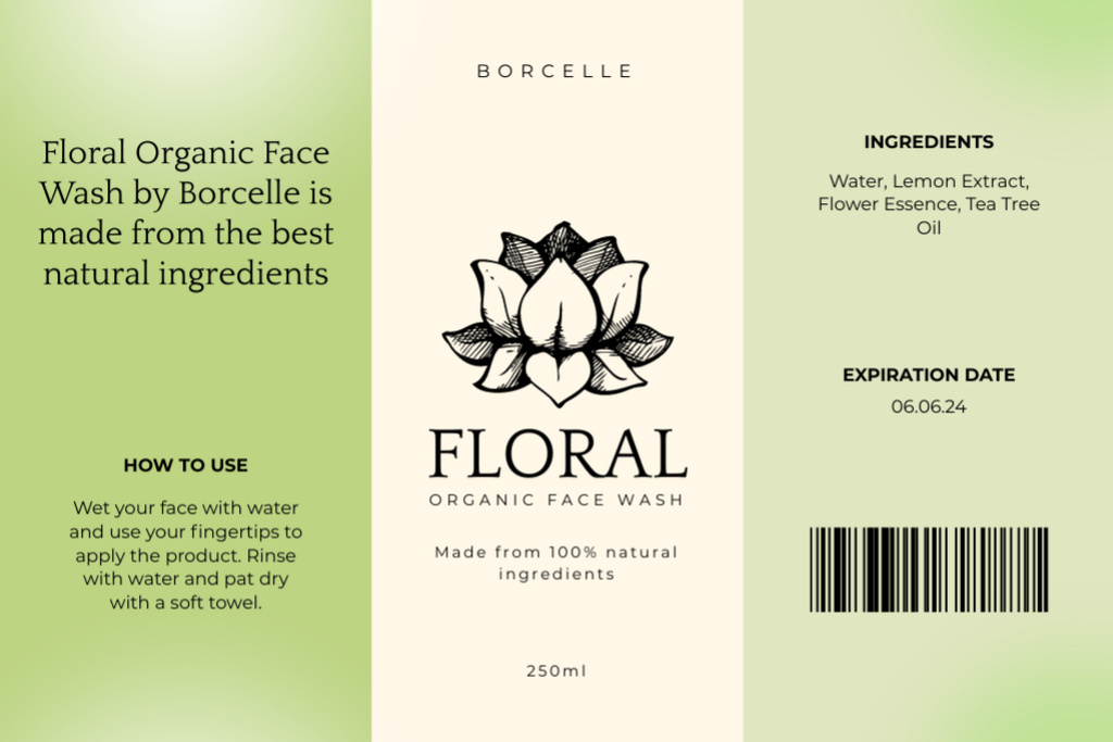 Organic Face Wash Cosmetics Labelデザインテンプレート