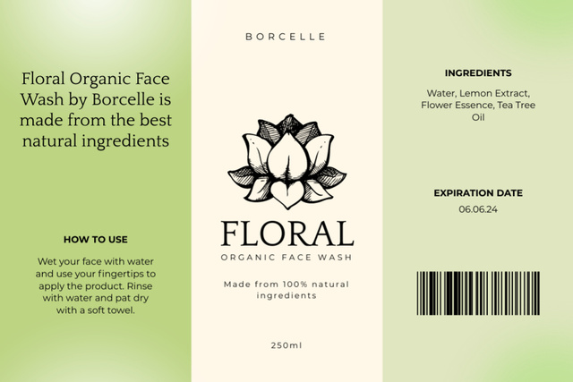 Organic Face Wash Cosmetics Label tervezősablon
