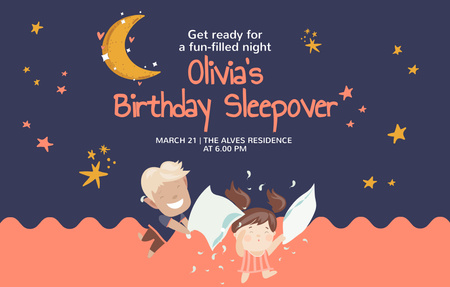 Funny Olivia's Birthday Sleepover Invitation 4.6x7.2in Horizontal Design Template