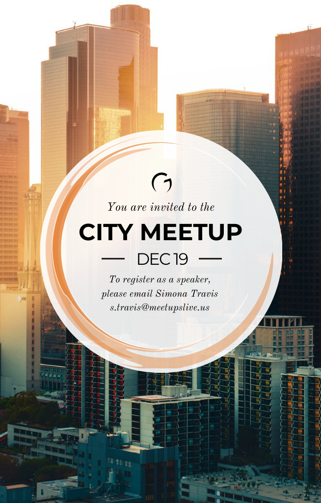 City Meetup Announcement with Skyscrapers View Invitation 4.6x7.2in Tasarım Şablonu