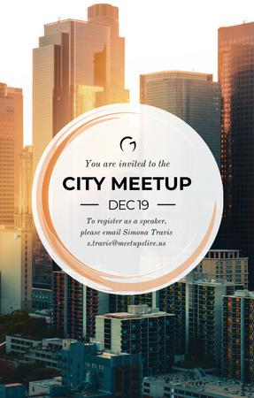Platilla de diseño City Meetup Announcement with Skyscrapers View Invitation 4.6x7.2in