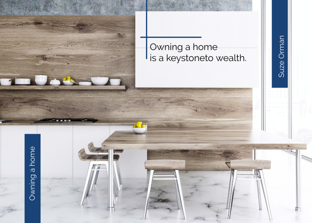 Platilla de diseño Stylish Wooden Dining Room Interior With Quote Postcard 5x7in