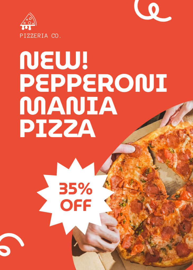 New Pepperoni Pizza Discount Announcement Flayer Design Template