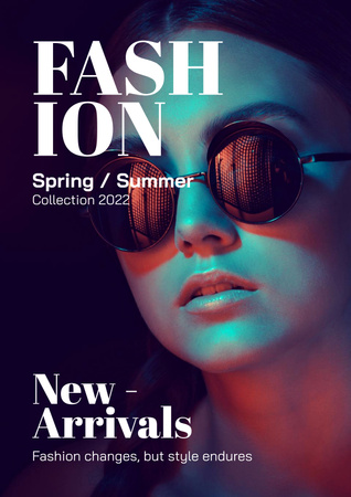 Fashion Ad with Stylish Girl in Sunglasses Poster Modelo de Design