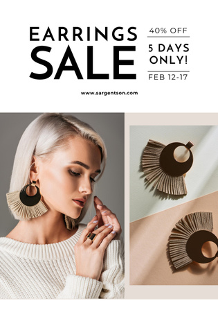 Jewelry Offer with Woman in Stylish Earrings Poster 28x40in Design Template