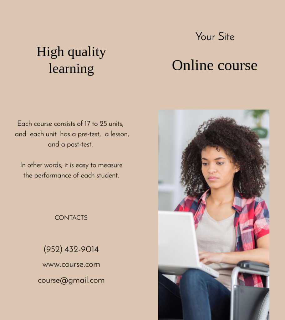 Announcement of Online Courses with Woman Brochure 9x8in Bi-fold Design Template