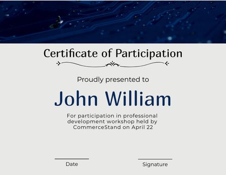 Employee Participation Certificate on professional development Certificate Tasarım Şablonu