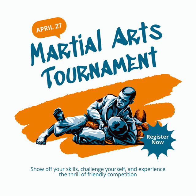 Martial Arts Tournament Ad with Illustration of Fighters Instagramデザインテンプレート