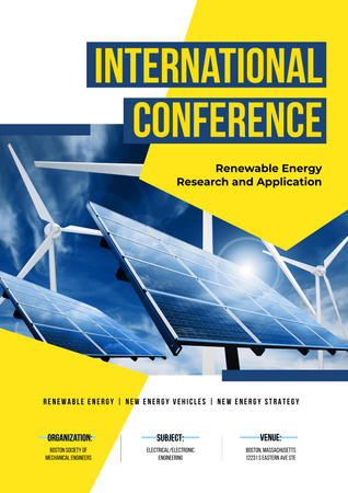 Renewable Energy Conference Announcement with Solar Panels Model Poster Design Template