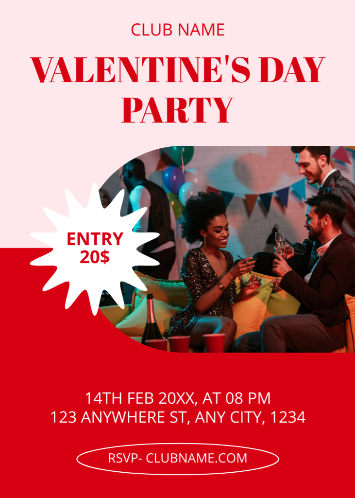 Advert for Valentine's Day Party for Couples in Love Invitation Design Template