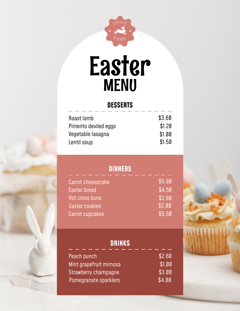 Easter Meals Promotion with Sweet Cupcakes Menu 8.5x11in tervezősablon