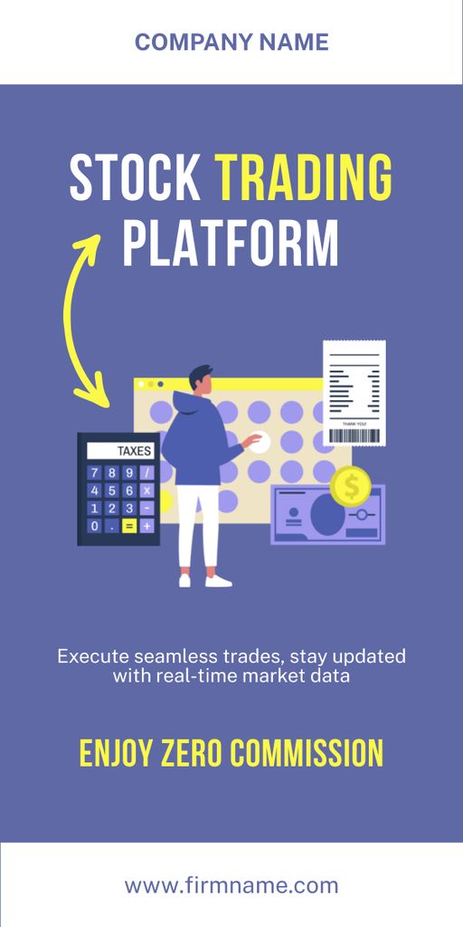 Stock Trading Platform Promotion on Purple Graphicデザインテンプレート