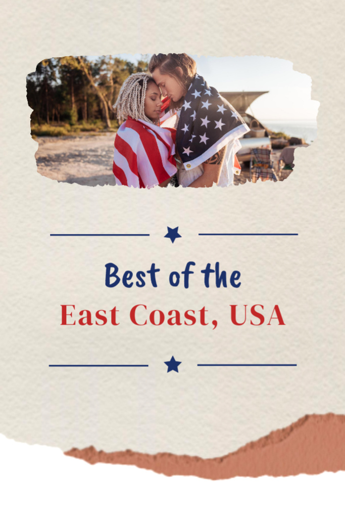 USA Independence Day Tours Offer with Multiracial Couple Postcard 4x6in Vertical Design Template