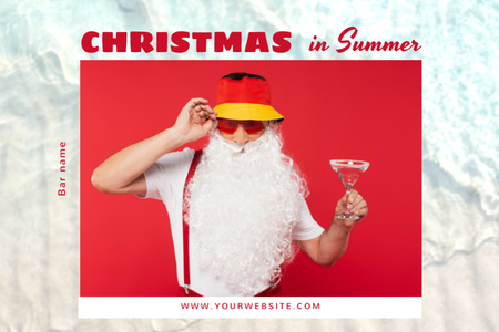 Template di design Bel Natale in estate con costume da Babbo Natale e cocktail Postcard 4x6in