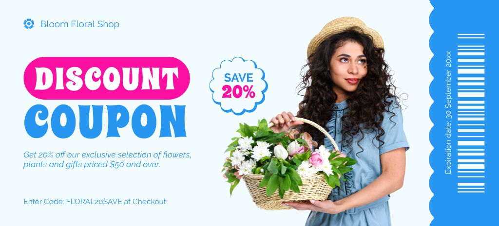 Floral Shop Discount Voucher Coupon 3.75x8.25in Šablona návrhu
