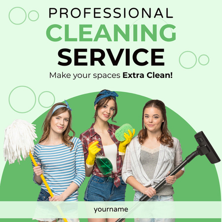 Affordable Cleaning Service Ad with Three Smiling Girls Instagram AD Design Template