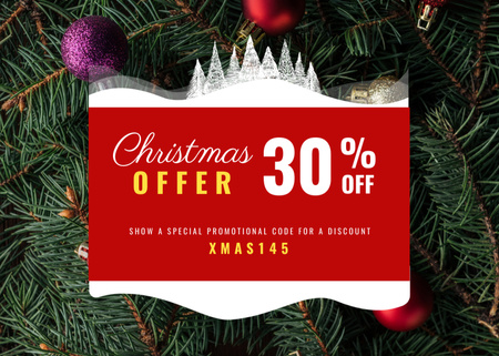 Christmas Offer with Decorated Fir Tree Flyer 5x7in Horizontal Design Template