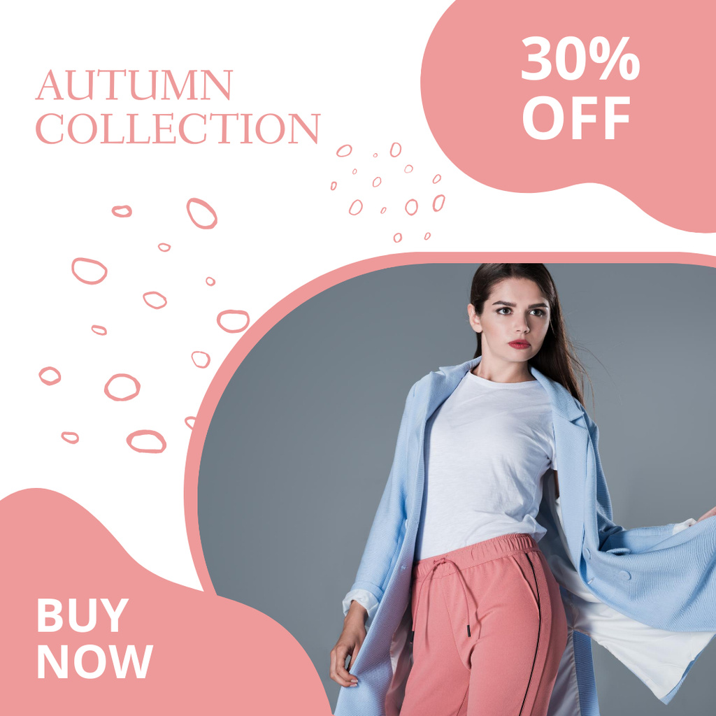Pink and Blue Ad of Fall Collection Clothes Sale Instagram Modelo de Design