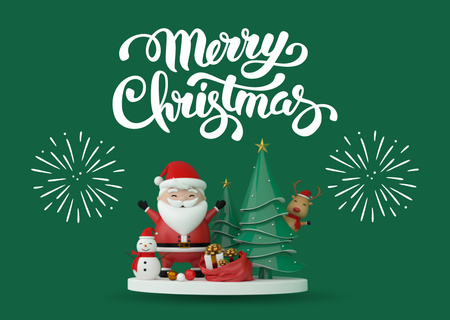 Platilla de diseño Christmas Cheers with Fireworks and Santa Postcard