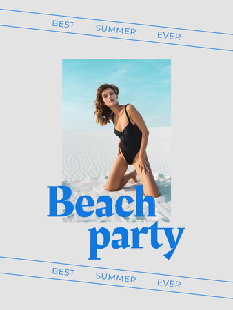 Summer Beach Party Announcement with Woman in Swimsuit Poster US Design Template