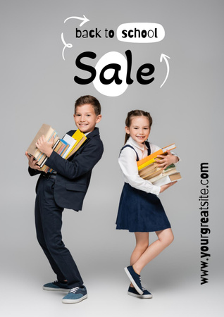 Ontwerpsjabloon van Poster A3 van Back to School Sale Offer with Cute Pupil Boy
