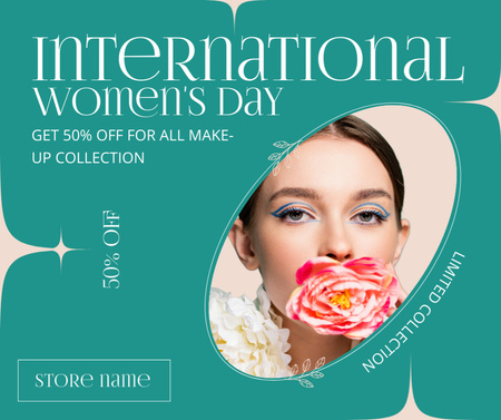 Template di design International Women's Day Greeting with Woman with Beautiful Flower Facebook