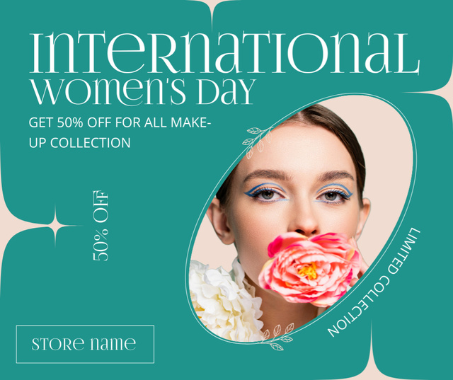 Designvorlage International Women's Day Greeting with Woman with Beautiful Flower für Facebook