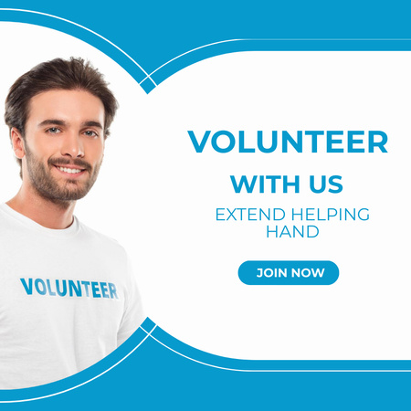 Modèle de visuel Annonce de recherche de bénévoles avec un homme en t-shirt - Instagram