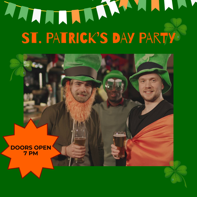 Patrick’s Day Party Announcement With Shamrocks Animated Post Modelo de Design