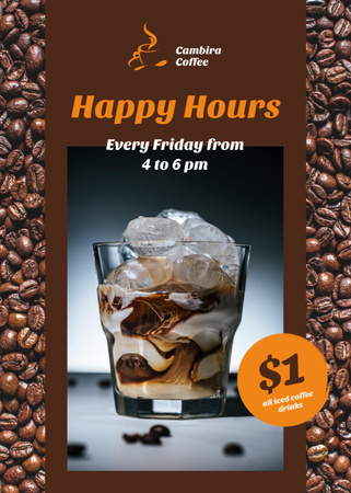 Ontwerpsjabloon van Flayer van Coffee Shop Happy Hours Iced Latte in Glass