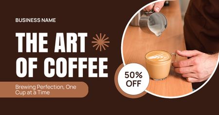 Perfectly Brewed Coffee With Cream Art At Half Price Facebook AD Design Template