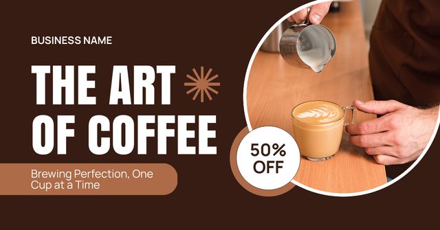 Ontwerpsjabloon van Facebook AD van Perfectly Brewed Coffee With Cream Art At Half Price
