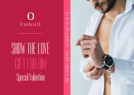 Offer Discounts on Men's Watches for Valentine's Day Card Design Template