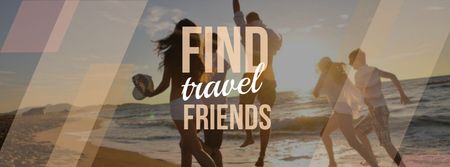Travel motivational Quote with people running on sandy beach Facebook cover Design Template