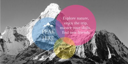Platilla de diseño Hike Trip Announcement with Scenic Mountains Peaks Image
