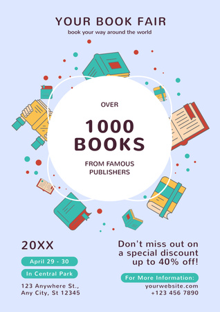 Book Fair Announcement with Many Books Poster Design Template
