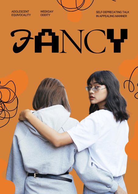 Designvorlage Movie Announcement with Two Hugging Girls für Poster